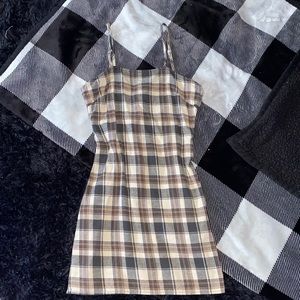Brown plaid zip-up dress